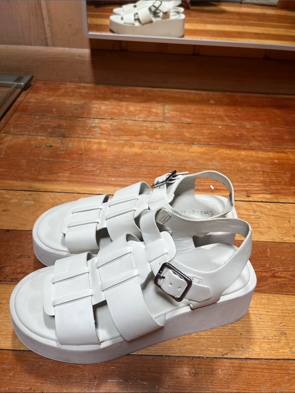 Indigo White Platform Sandals with Buckle